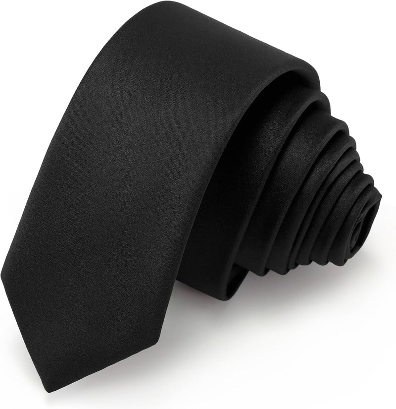 Junmaxroad Store Boys Black Tie Satin Solid Color Necktie for Teen Wedding School Graduation with Gift Box - Image 1